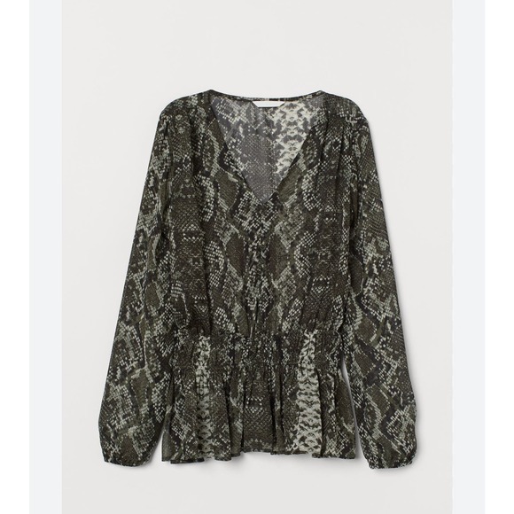 H&M Tops - H&M V-neck Snake Print Chiffon Blouse Size 12